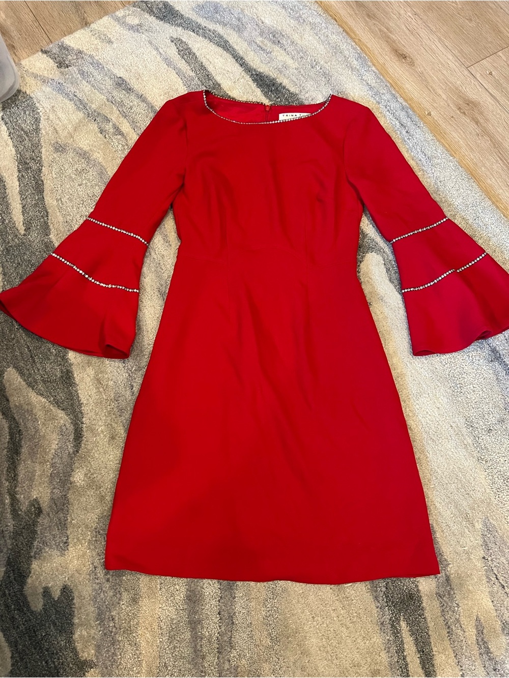 Trina Turk Red Bell-Sleeve Dress with Contrast Trim